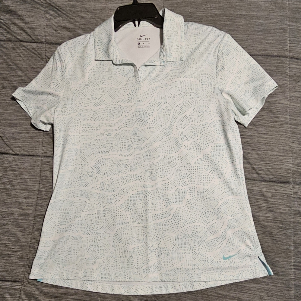 Nike Dri-FIT Blue and Green poka dotted golf Polo Shirt